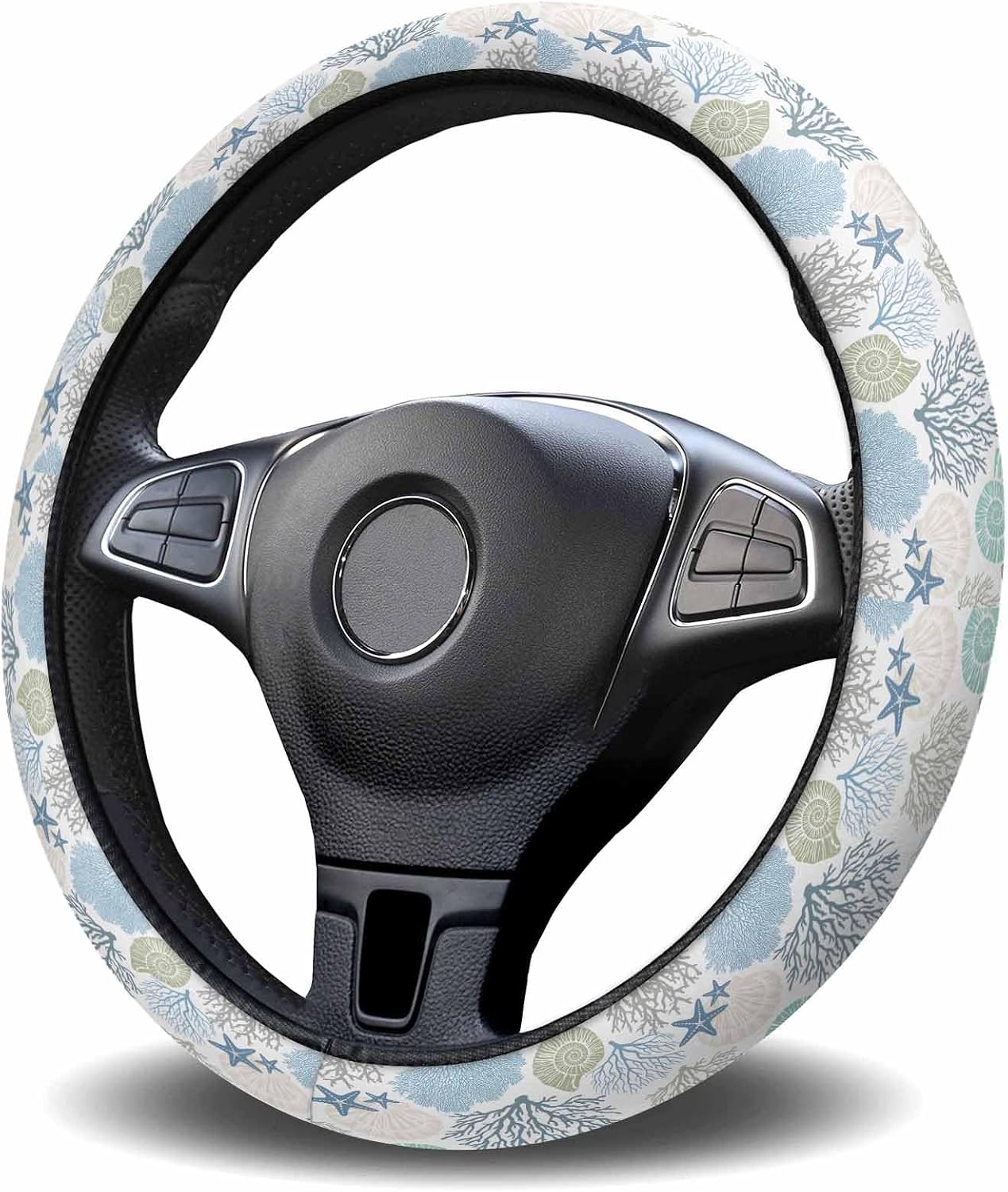 Steering Wheel Covers Nautical Coastal Ocean Coral Universal Steering Wheel Covers Beach Themed Blue Teal Automotive Steering Wheel Grip Wrap Car Accessories Protective Case Cover for Suv, Truck