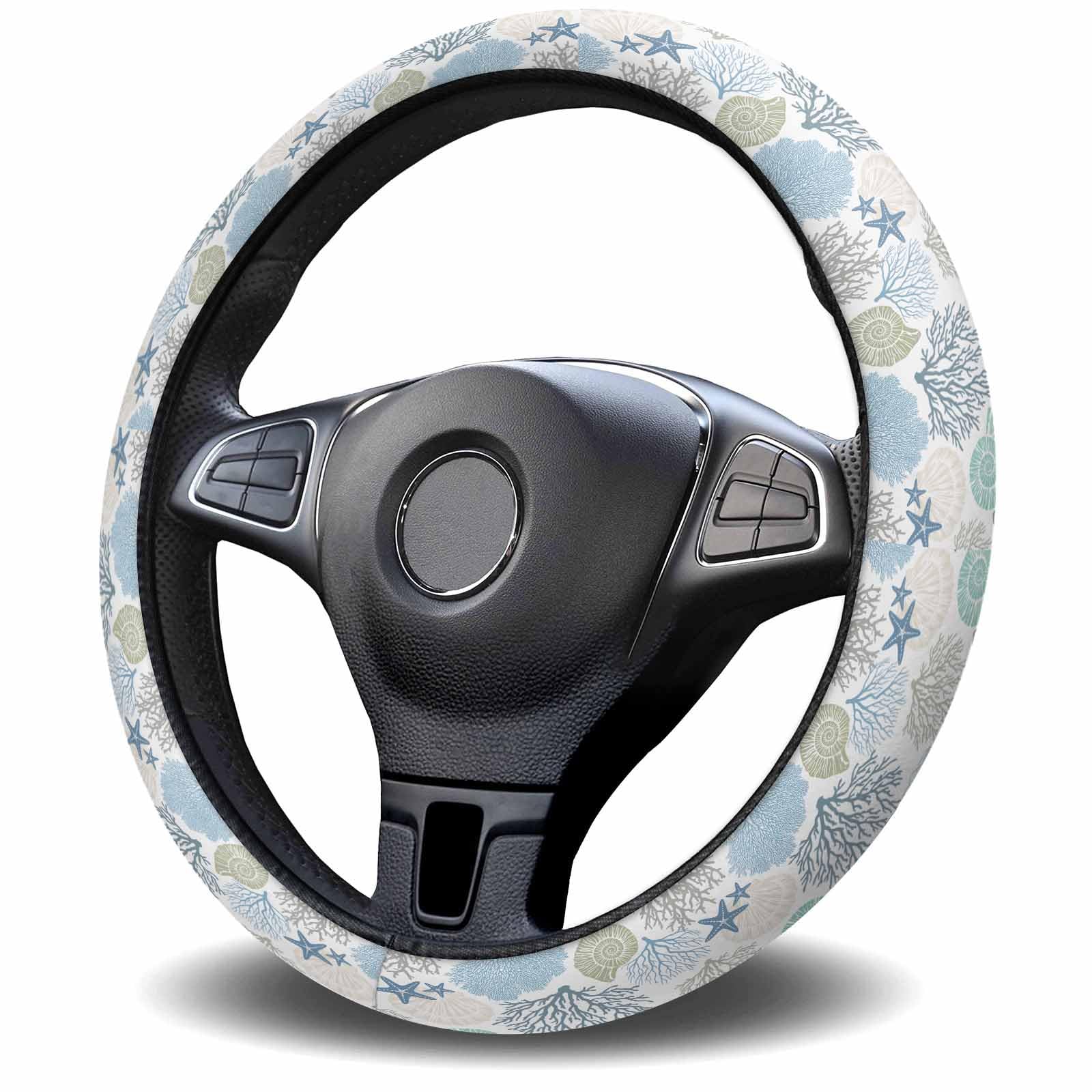 Steering Wheel Covers Nautical Coastal Ocean Coral Universal Steering Wheel Covers Beach Themed Blue Teal Automotive Steering Wheel Grip Wrap Car