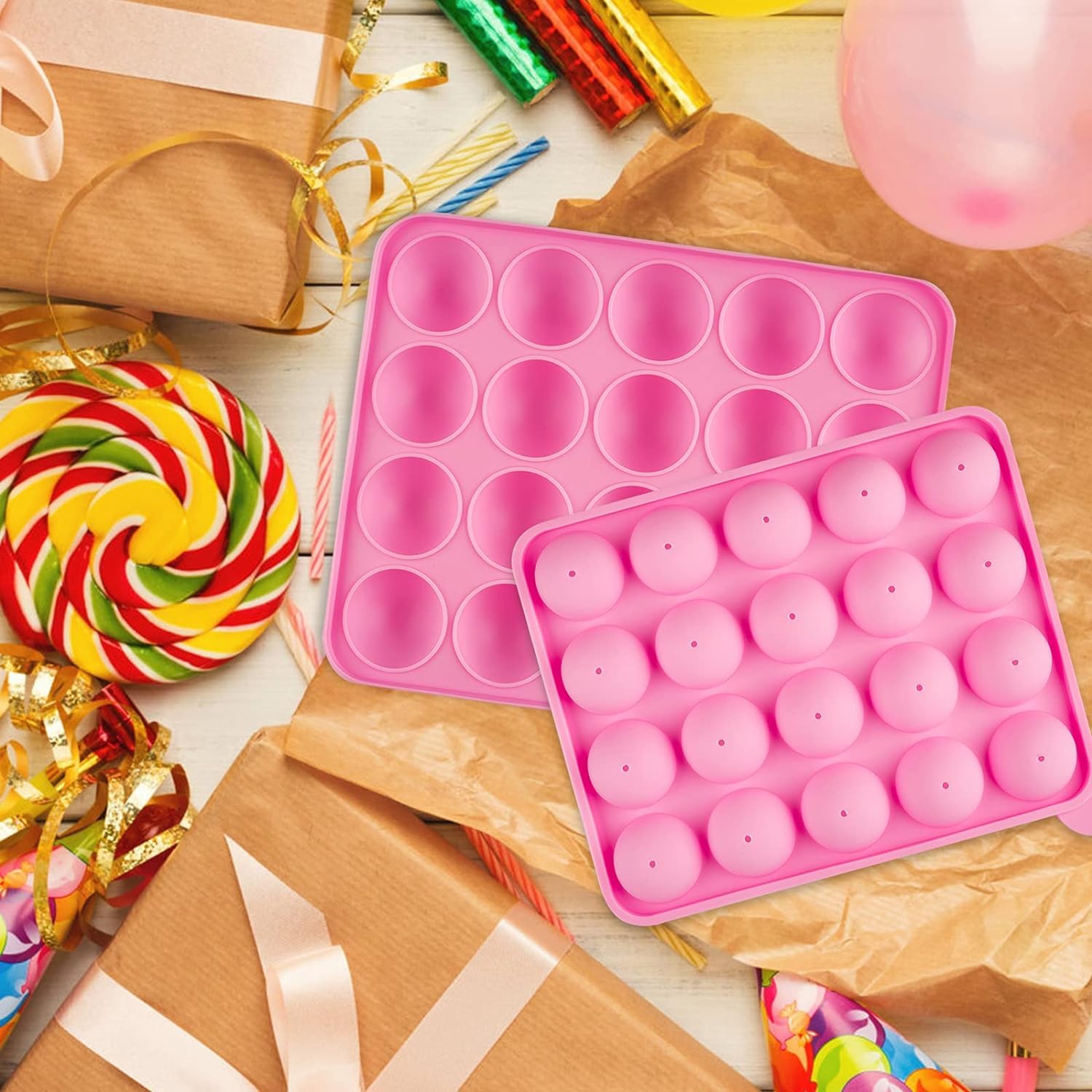Cake Pop Silikonform Mit 20 Runde Formen Und Lollipop Sticks - Für Cakes, Süßigkeiten, Gelee Und