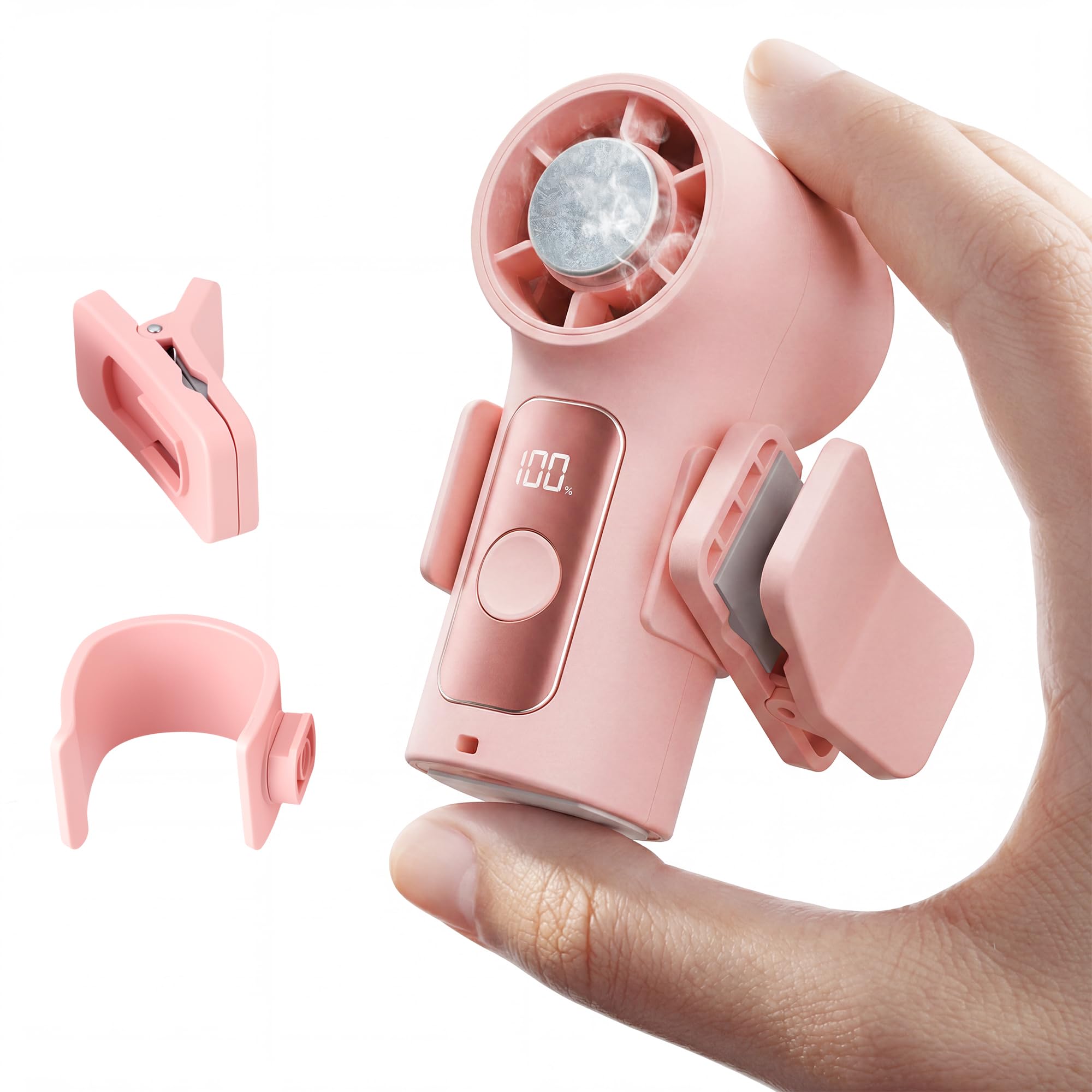 TranRantic Portable Handheld Mini Clip-On Fan, High Speed Turbo Fan with Ice Cooler, 6-Speed, 5000mAh USB Rechargeable Hand Held Cooling Fans, Small Pocket Personal Fan for Makeup Travel Outdoor(Pink)