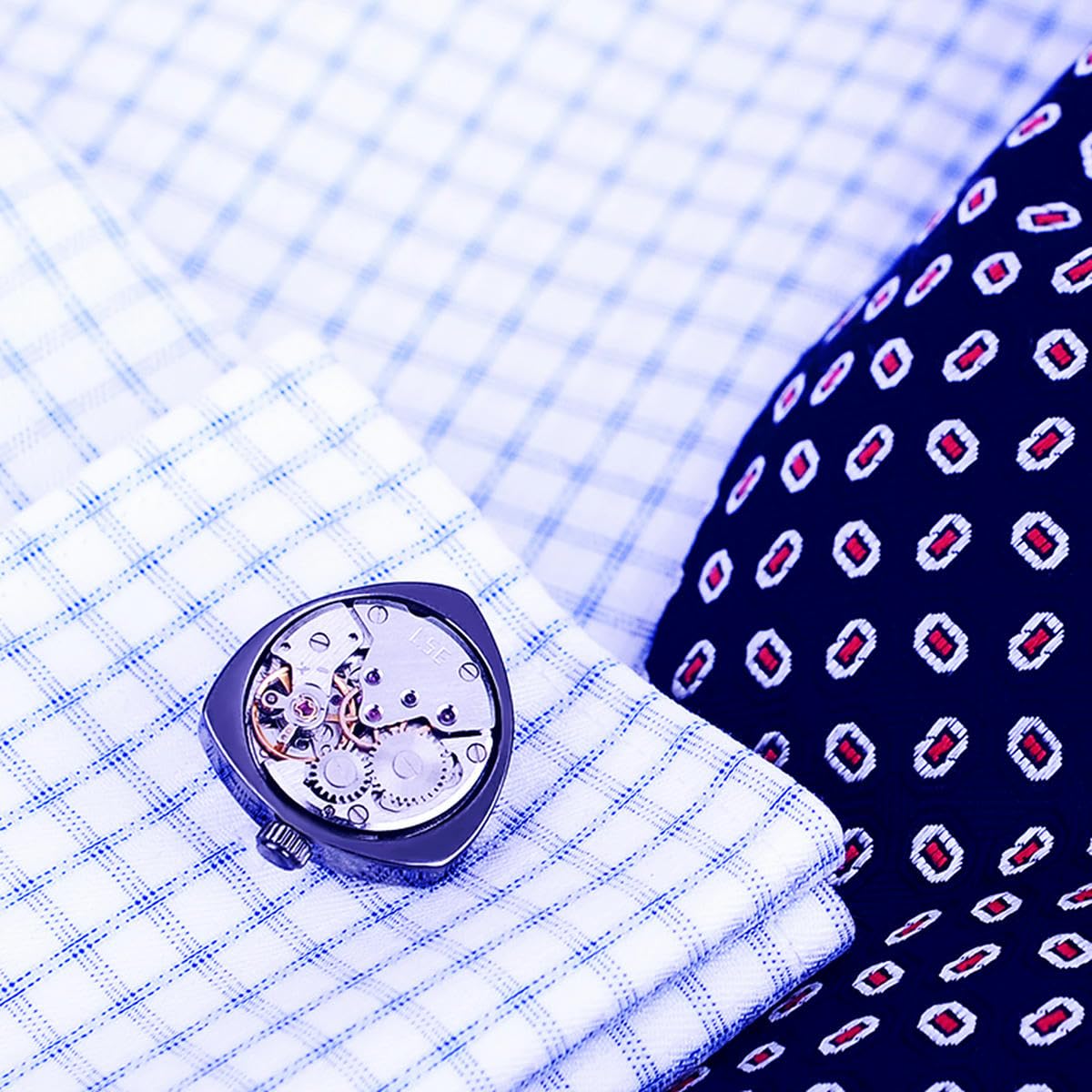 joyería Camisas Gemelos para Hombre Marca Negro Reloj Movimiento eslabones de puños mecánicos Botones Masculino Invitados