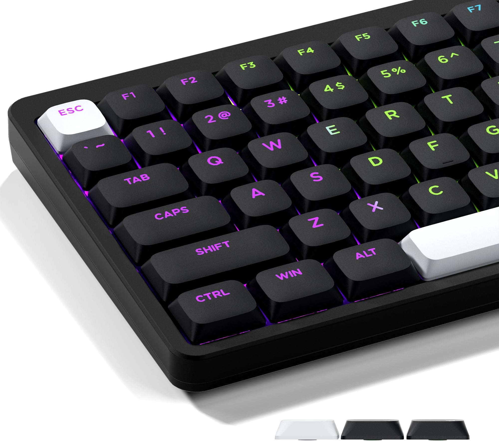 XVX Low Profile Black Keycaps, Shine Through Keycap Sets, Double Shot PBT Keyboard Keycaps Compatibility for 60% 75% 80% 85% 100% MX Switches Mechanical Keyboard- Only Key caps