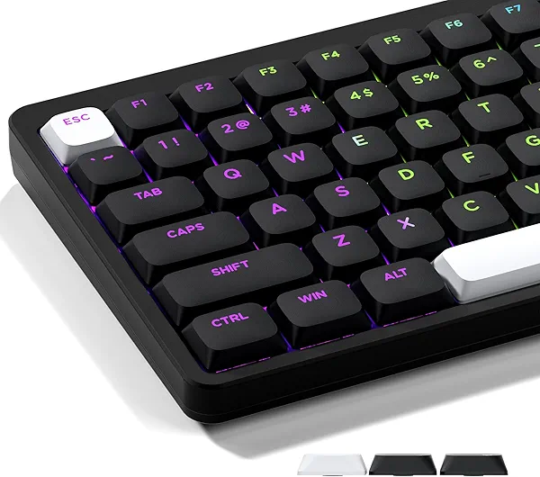 XVX Low Profile Black Keycaps, Shine Through Keycap Sets, Double Shot PBT Keyboard Keycaps Compatibility for 60% 75% 80% 85% 100% MX Switches Mechanical Keyboard- Only Key caps