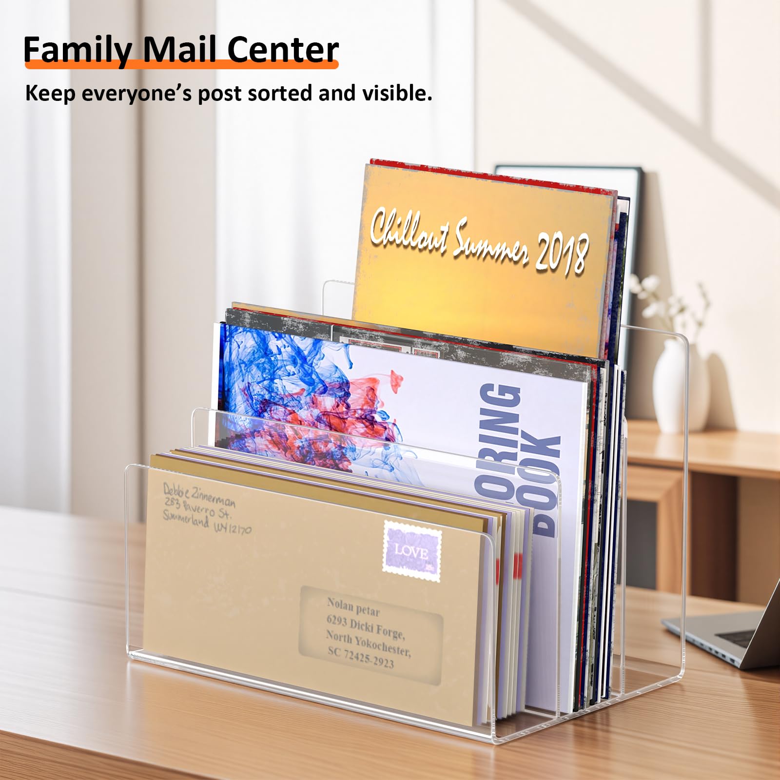 Organiseur de bureau en acrylique à 3 sections, support de fichiers échelle transparent pour bureau à domicile, porte-lettres de bureau pour lettres, magazines, documents, solution de