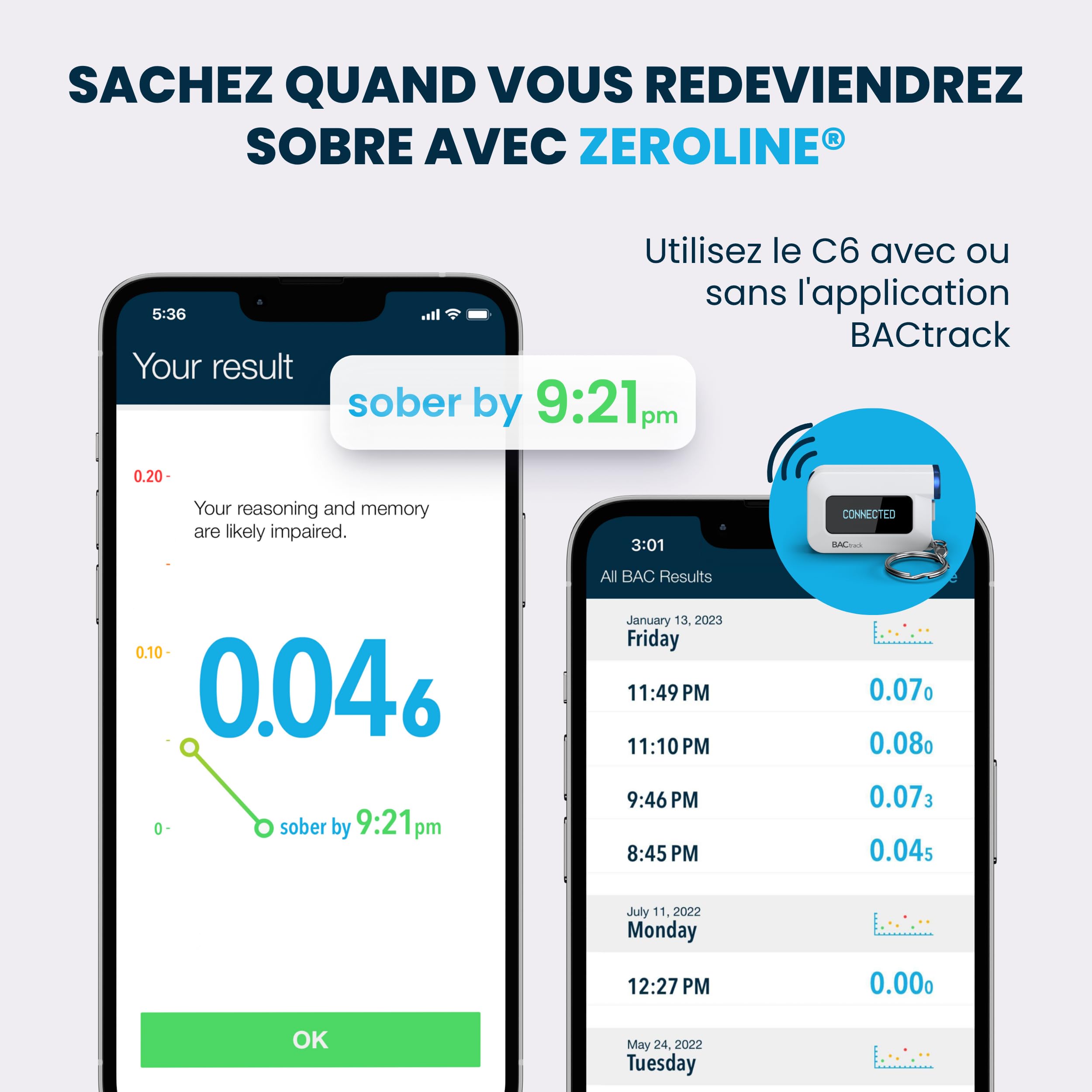 BACtrack Éthylotest Alcootest C6, Précision de Qualité Professionnelle, Connectivité Bluetooth sans Fil pour Smartphone en Option pour Appareils Apple iPhone, Google et Samsung, Android