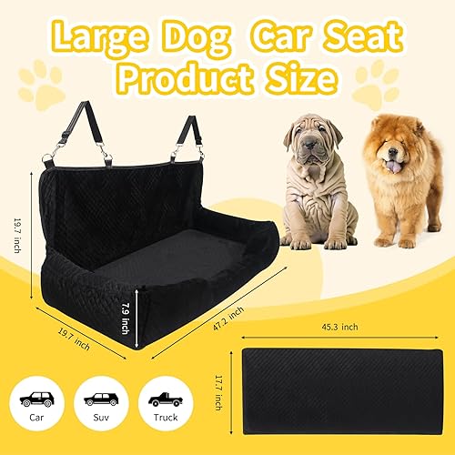 Miniatura 2 de Asiento de automóvil para perros grandes de menos de 100 libras o 2 perros medianos, cómoda cama para asiento trasero, totalmente desmontable y