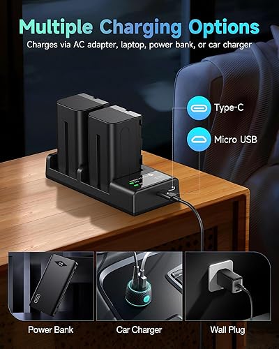 Miniatura 4 de FirstPower Batería NP-F750 (2 paquetes/5600mAh) y cargador USB dual para Sony NP-F550 F570 F750 F770 F960 F970 Batería Sony CCD-TRV215 CCD-TR917