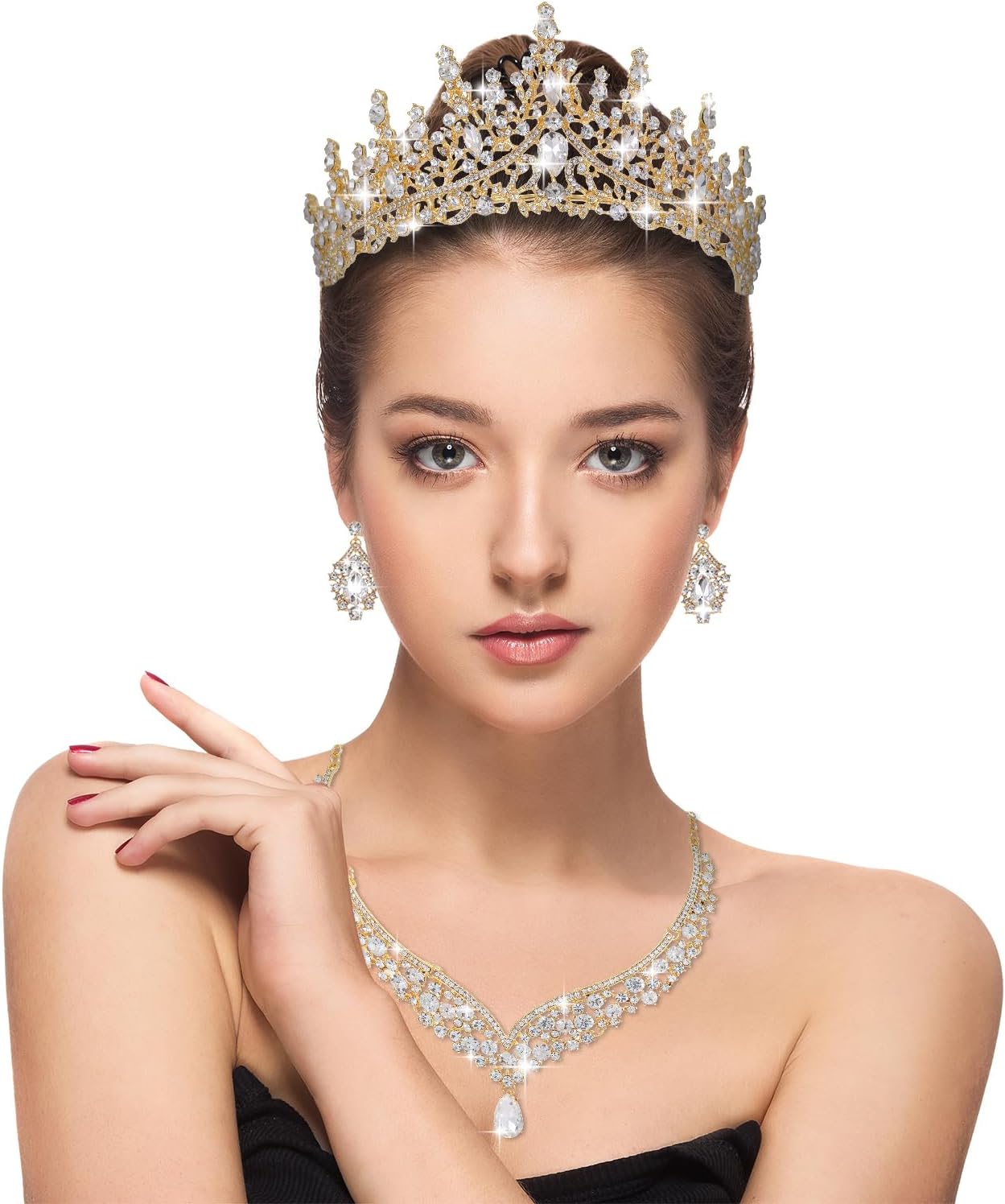 Tiaras and Crowns for Women,Tiaras Earrings Necklace, Crystal Bridal Jewelry Set