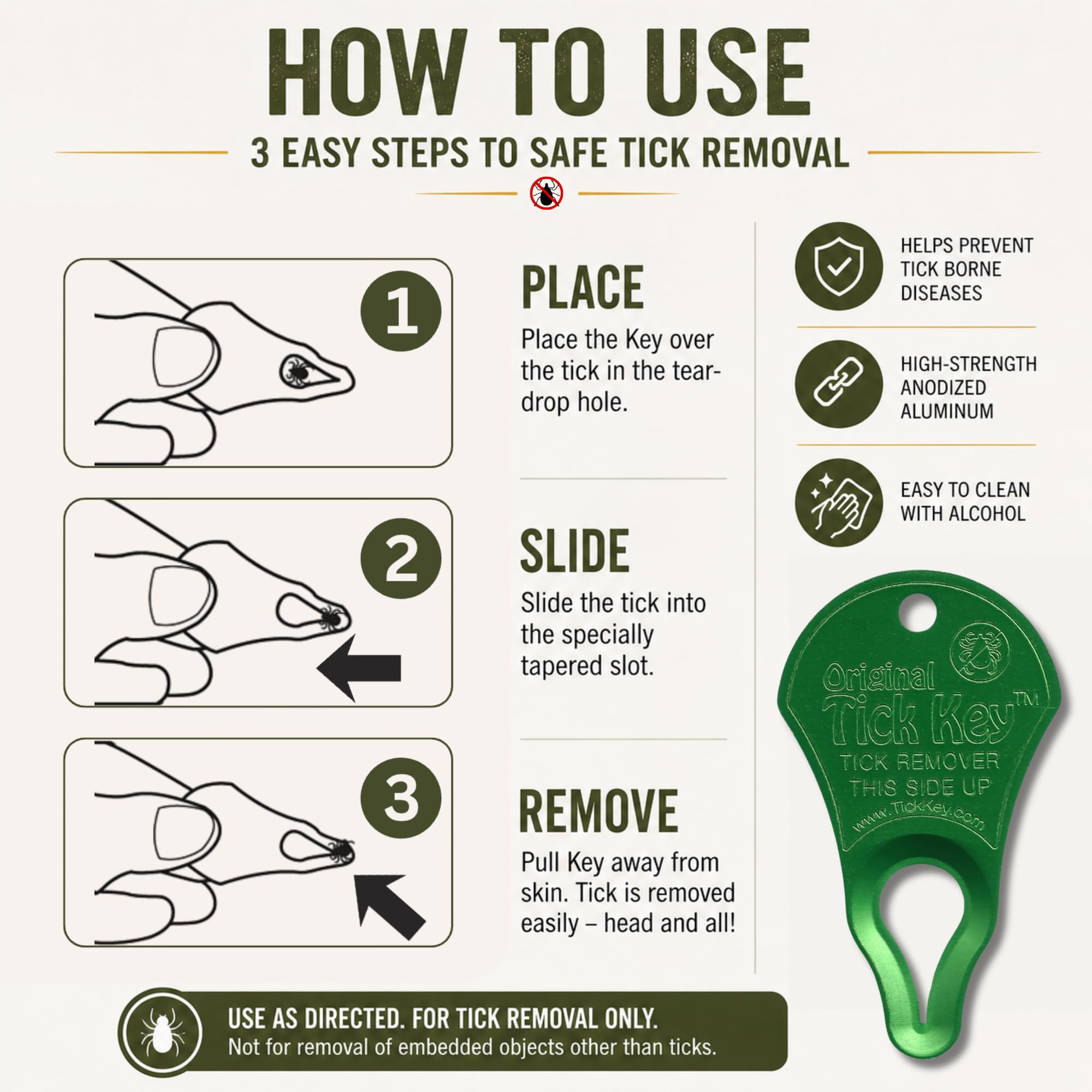 Tick Key Outil en Forme de clé pour enlever Les tiques