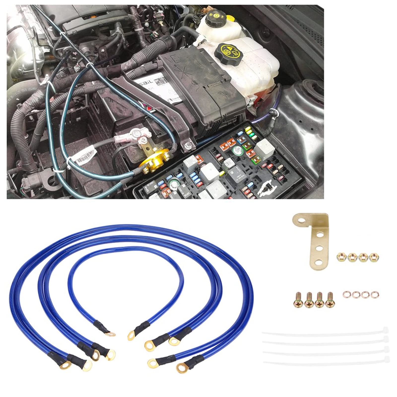 WANGCL Kit di messa a terra auto, sistema di cavi di terra auto universale a 5 punti, kit di cavi di messa a terra - blu