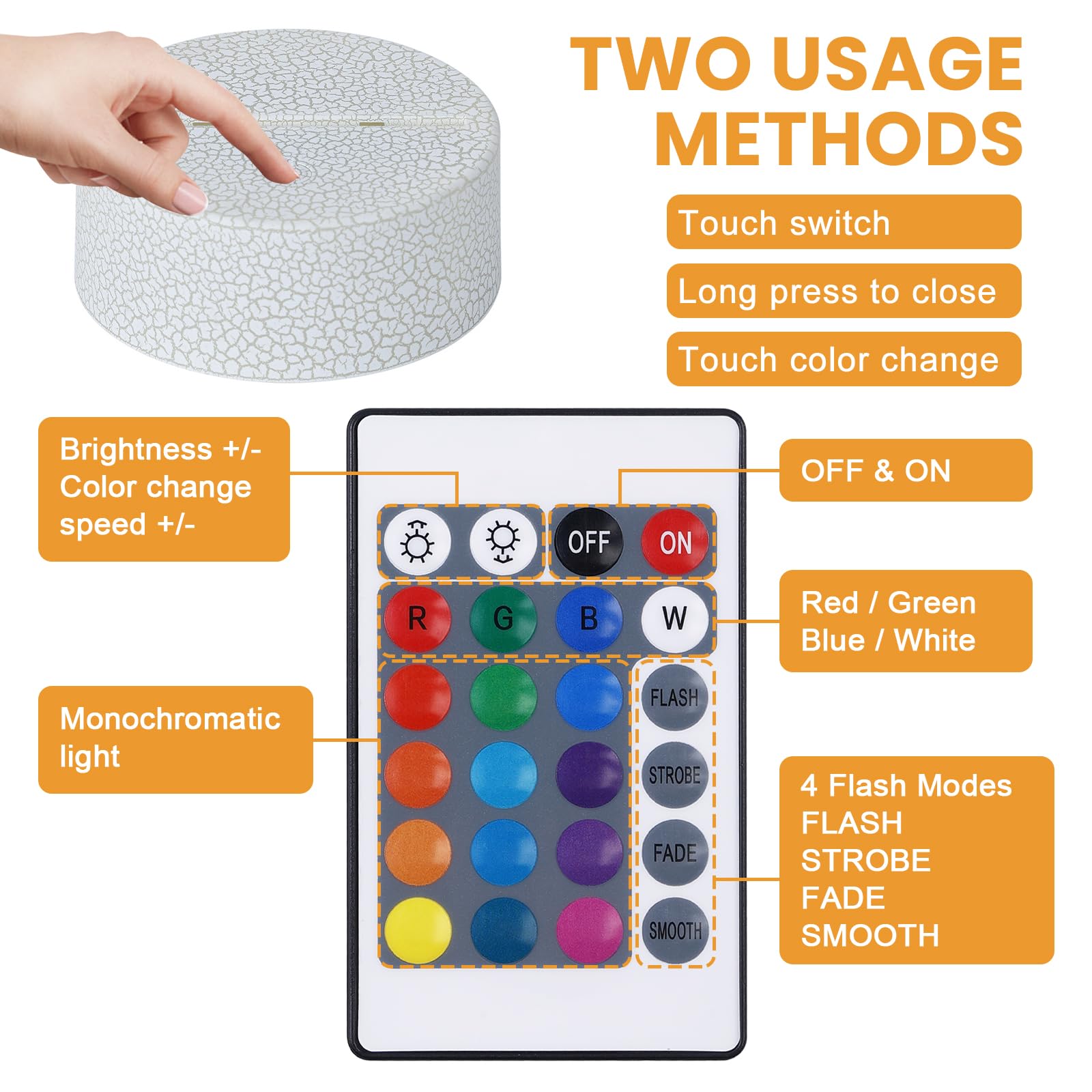 Lot De 2 Lampes De Nuit LED 3D Avec Télécommande - Illusion Optique 7 Couleurs Pour Chambre Enfant
