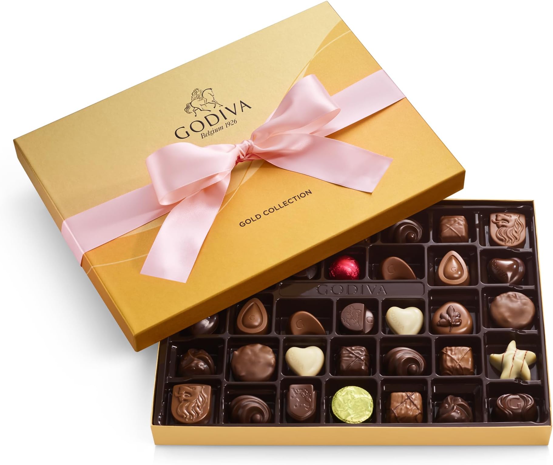 Godiva Chocolatier Pink Ribbon 36-Piece Assorted Chocolate Gift Box – Gourmet Chocolate Candy Variety Pack – Dark Caramel, Milk Chocolate, Nuts– Gift Basket for Birthday, Anniversary, Congratulations