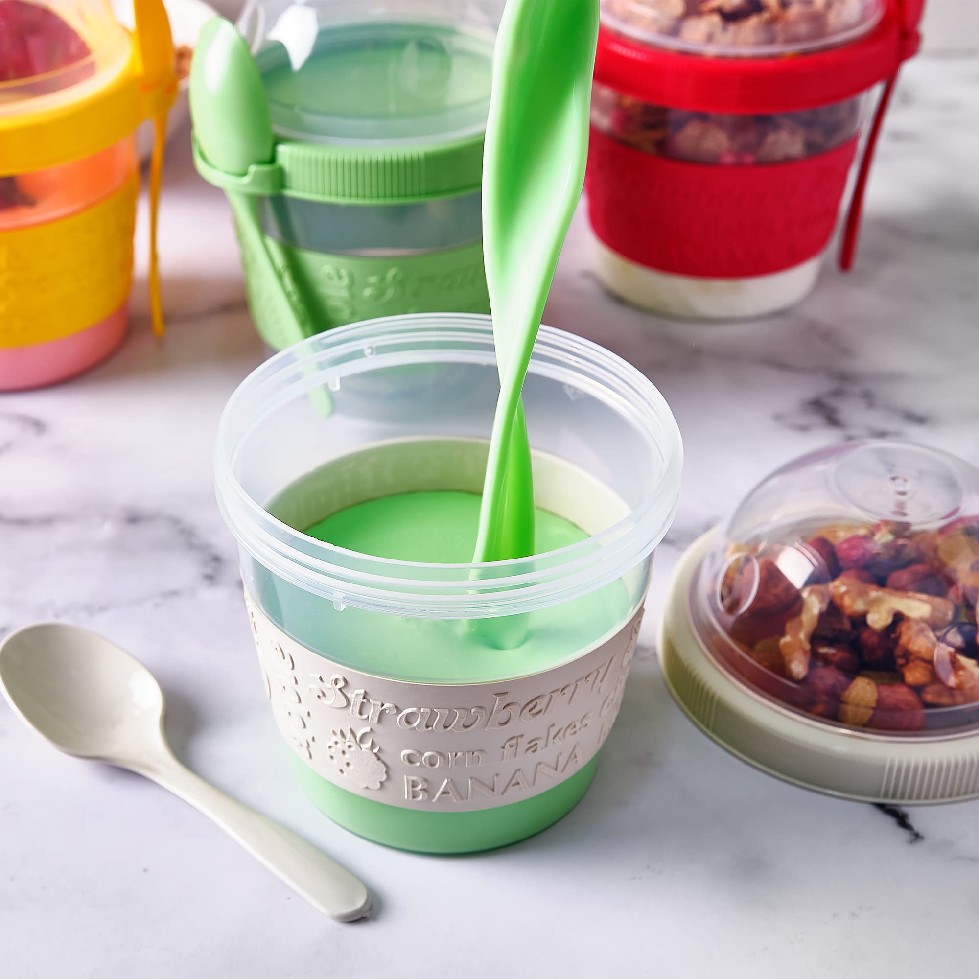 CRYSTALIA Pojemników na Jogurt Wielokrotnego Użytku, 500 ml, 100% Wolny od BPA Pojemnik Podróżny na Płatki śniadaniowe na Wynos, Nadaje się do Mycia w Zmywarce, Pojemnik na Owsiankę