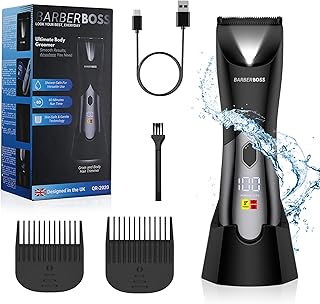 BarberBoss afeitadora corporal masculina, recortador vello púbico para hombre, cortapelos íntimo impermeable y recargable, afeitadora ingles y testículos con cierre viaje