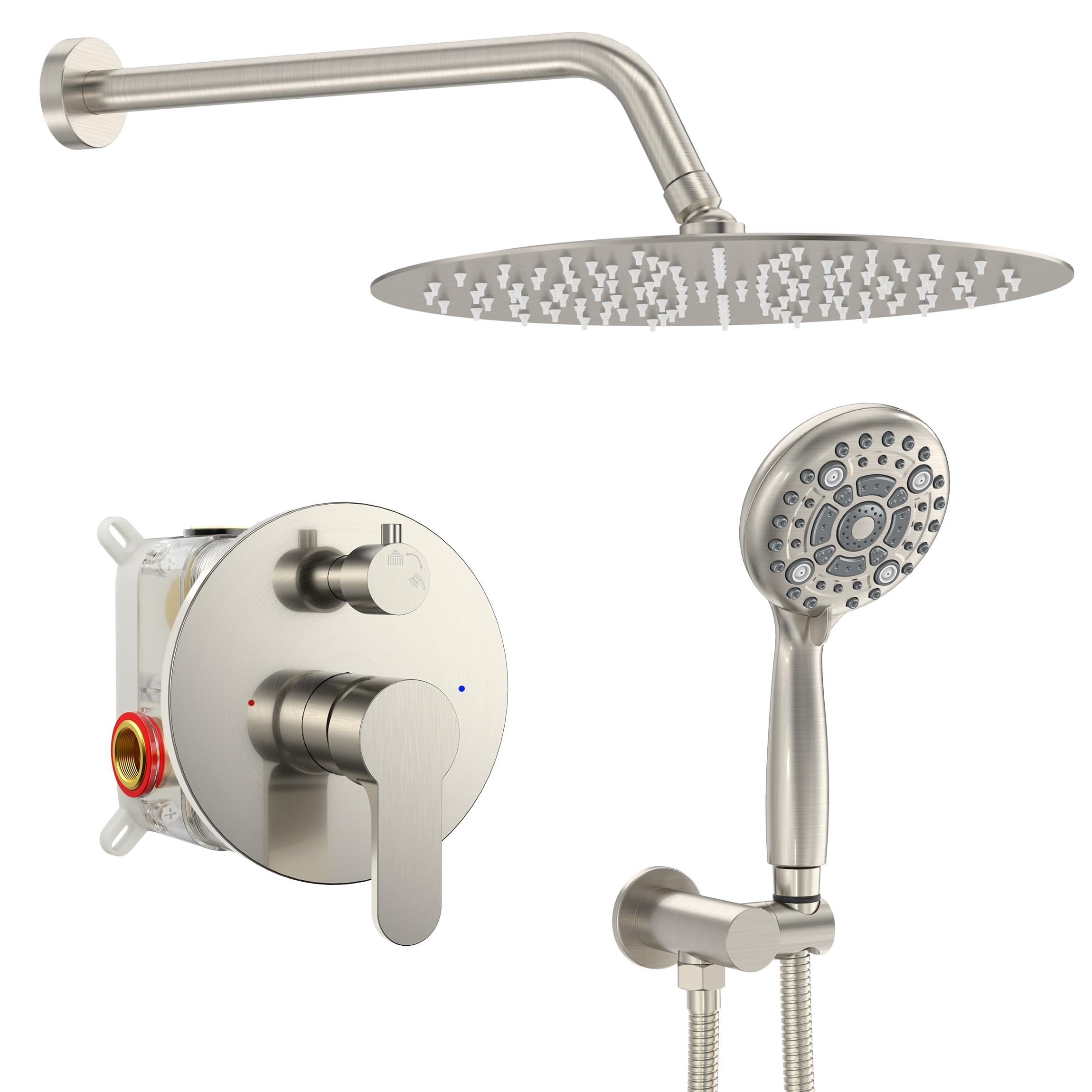 SR SUN RISE Shower Faucet - 12 Inch Multifunctional High Pressure Shower Head System with Handheld Shower Head Fixtures - Valve Included - Brushed Nickel