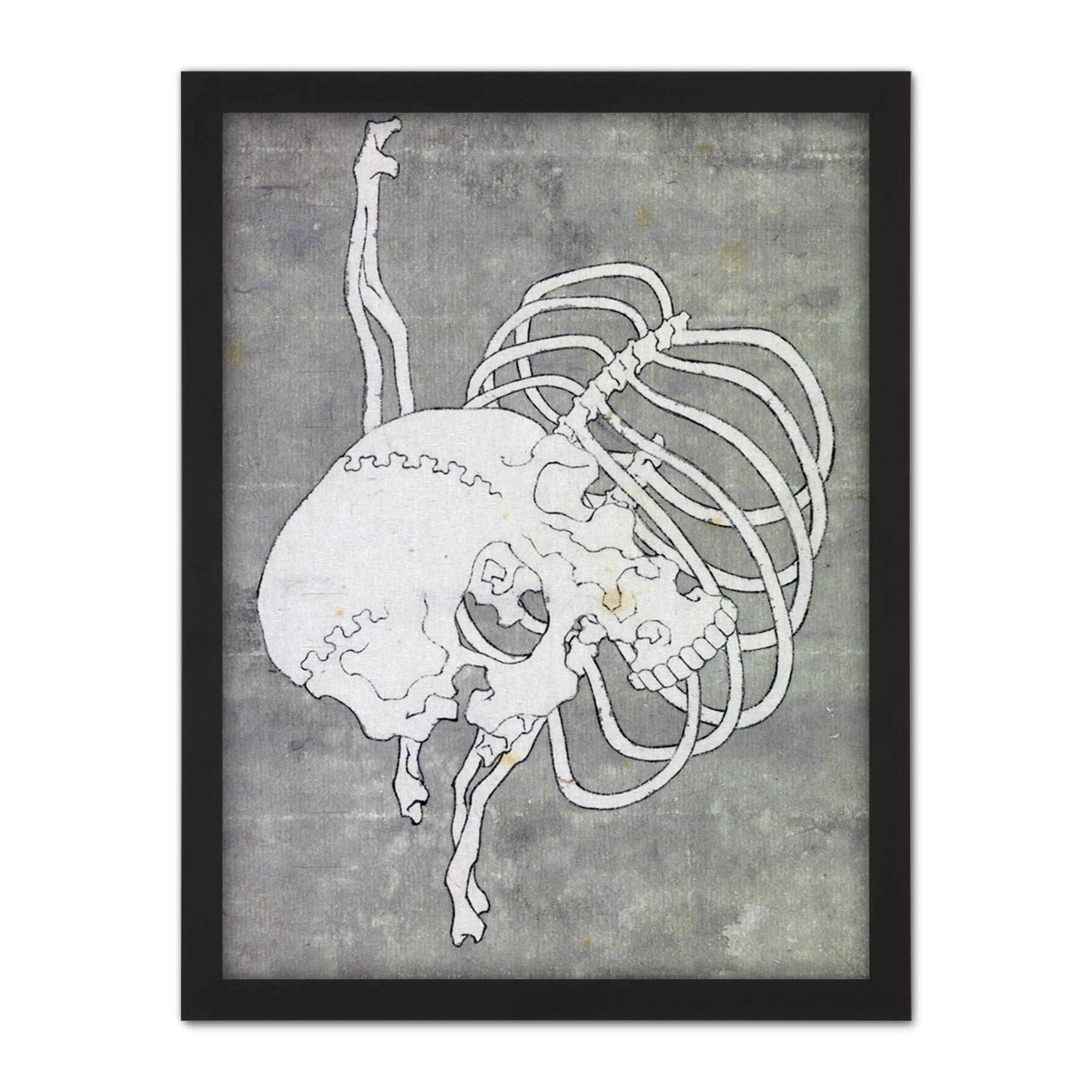 Artery8 Hokusai Skull Rib Cage Macabre Japanese Painting Artwork Framed Wall Art Print 18X24 Inch
