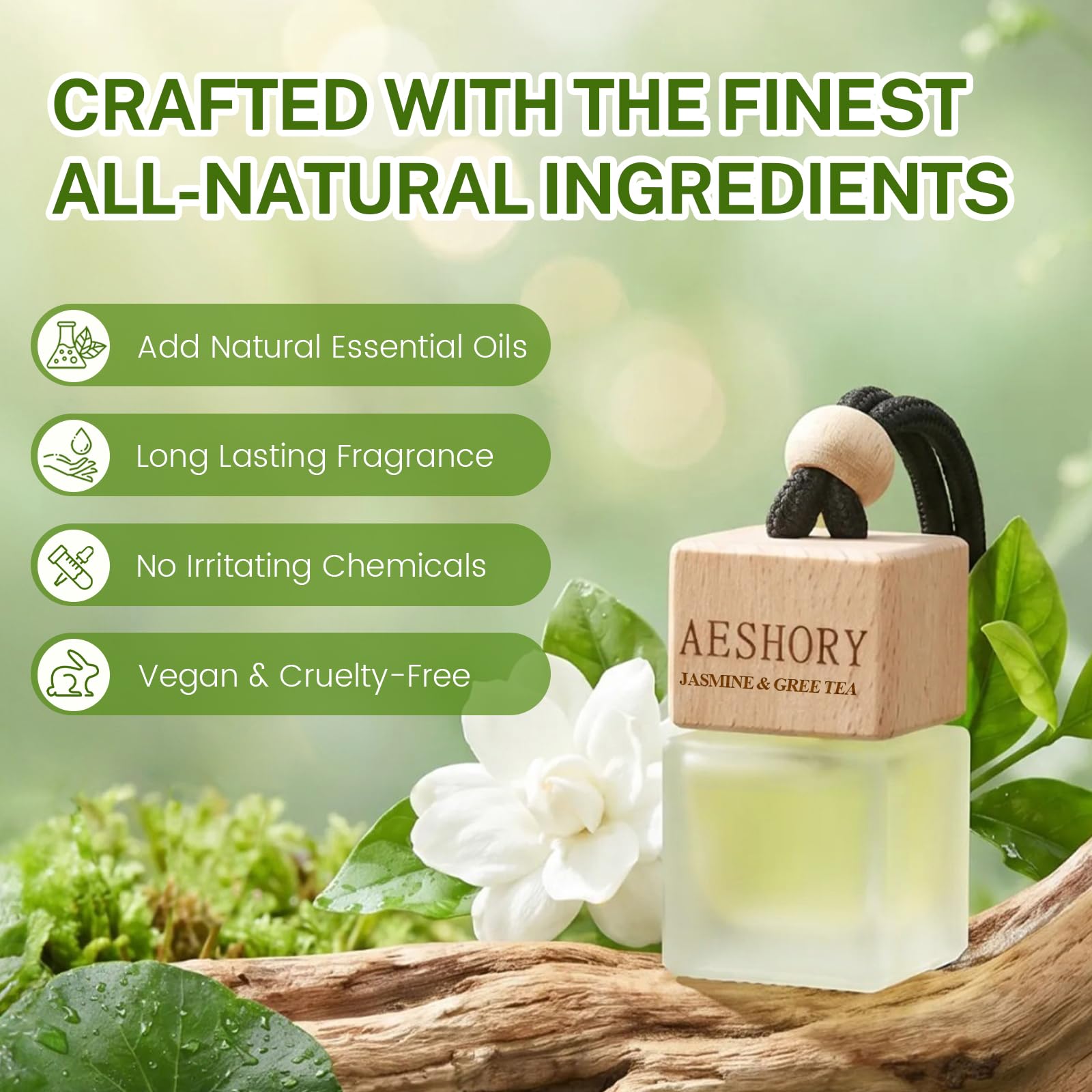 Aeshory 3 x 8 ml Odświeżacz Powietrza Do Samochodu Kwiaty, Dyfuzor Do Wnętrza Samochodu, Perfumy Do Taksówek, Biur I Domów – Jaśmin & Zielona Herbata, Lawenda & Wanilia, Róża & Oud
