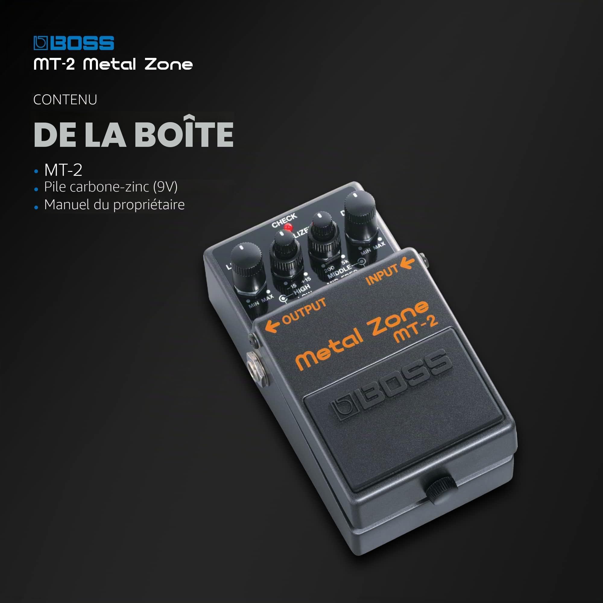 MT-2 BOSS - La pédale d'effets Metal Zone pour guitare et basse. La légendaire pédale de distorsion à haut gain, plus d'un million d'unités vendues. La garantie 5 ans BOSS. | Distorsion haut gain pour guitare et basse avec gain à deux étapes et égaliseur
