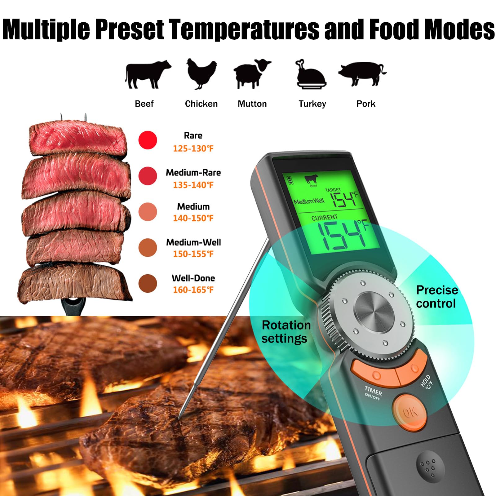 Thermomètre De Cuisine OBEST - Sonde Pliable, Alarme Haute Température, écran Rétroéclairé | Pour Viande, Barbecue, Four - 10