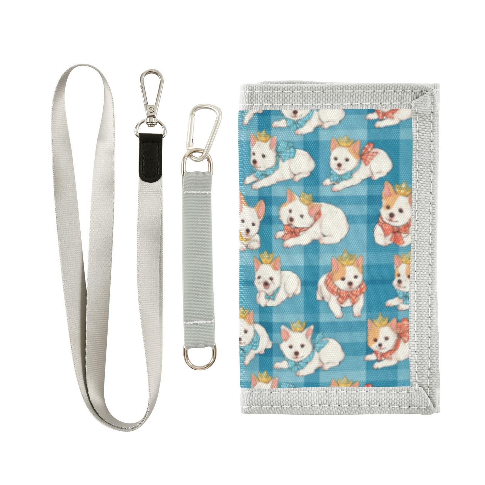 Wusikd Cute Dog Kids Wallet for Boys Girls Colorful Bow Blue Plaid Toddler Trifold Wallet Novelty Wallet for Teens Women Men