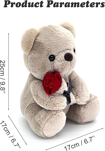 Miniatura 2 de HWD Oso de peluche de 9.8 pulgadas con rosa, muñeca de felpa suave, juguetes de peluche, regalos para ellanovia, amante, mamá, niños pequeños (gris)