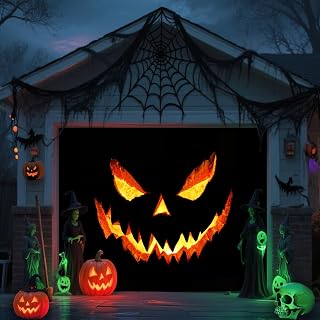 Halloween Garage Door Cover Banner Decorations, Scary Halloween Holiday Pumpkin Outdoor Car Garage Door Murals Buddy Decorations Backdrops Party Wall Decor Single 8 X 7 Ft