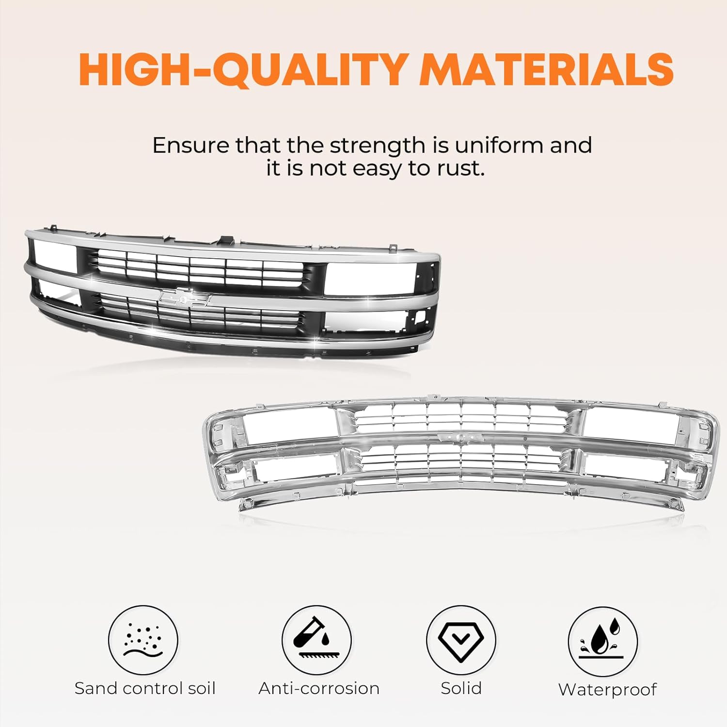 Front Express Grille - Chrome Shell With Gray Insert Grill Compatible With 1996-2002 Chevy Express 1500 2500 3500 GM1200382 15037242 (Fits Composite Headlights Type)