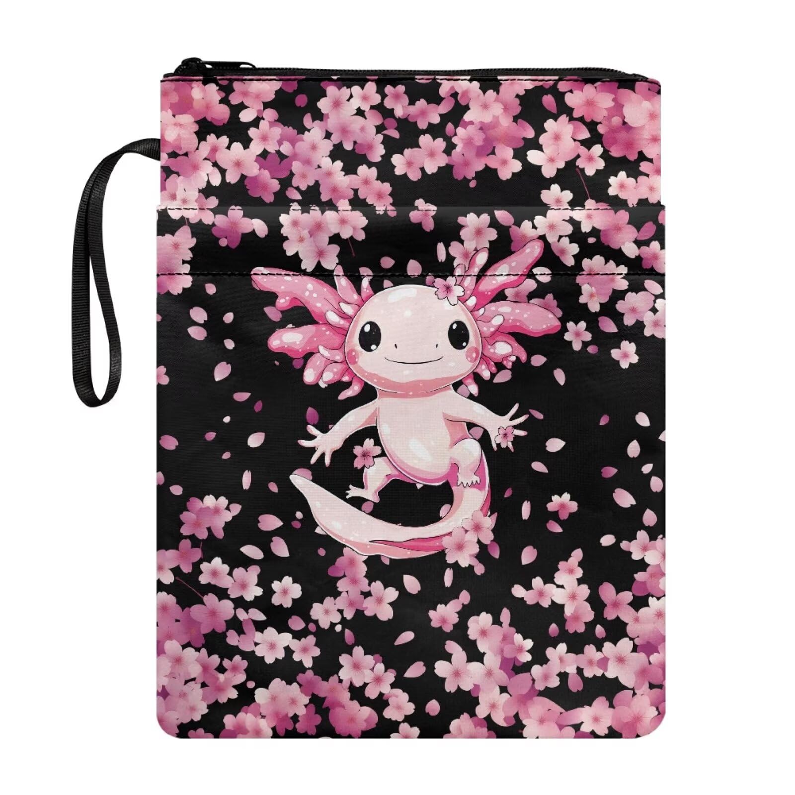 Cherry Blossoms AxolotlJack Fabric Book Cover with Zipper Multifunctional Book Sleeve for Paperbacks with Front Pockets, 22x29 cm — image 1