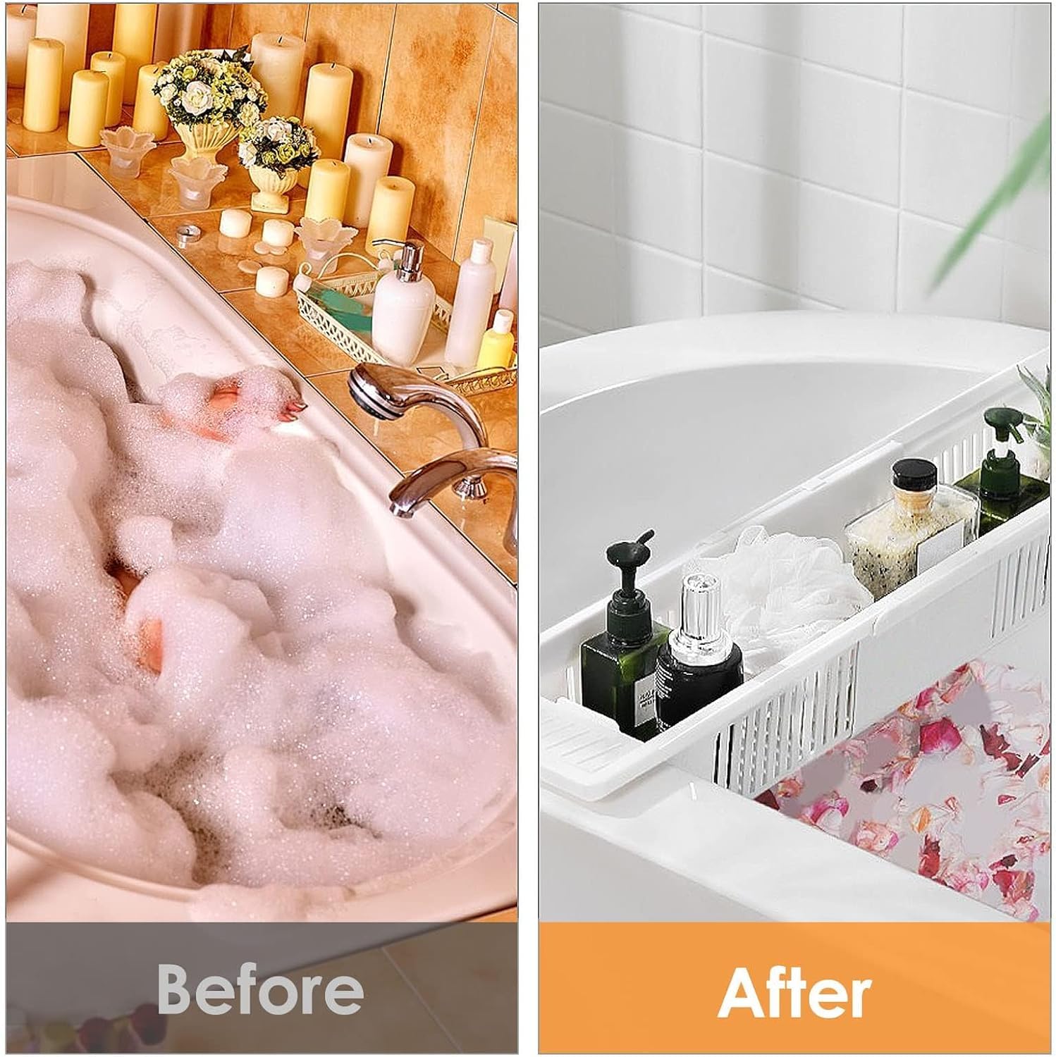 Plateau De Baignoire, Support De Rangement Rétractable, Panier De Rangement pour Organisateur de Jouets de Bain, Plateau de Bain étagère de Rangement, pour Shampoing, Gel Douche, Vêtements, Serviet