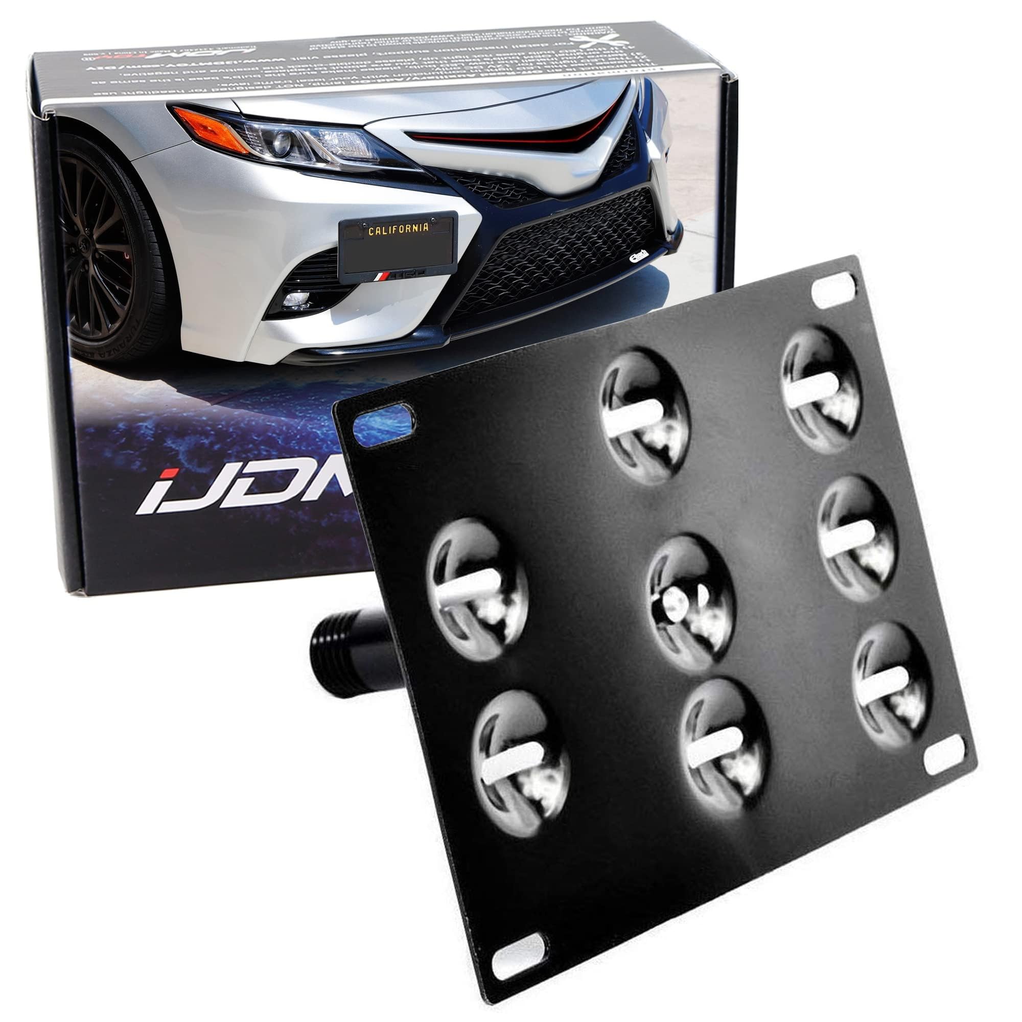 iJDMTOY No Drill Front Bumper Tow Hook License Plate Mounting Bracket Adapter Kit Compatible with 2018 Toyota Camry SE or XSE