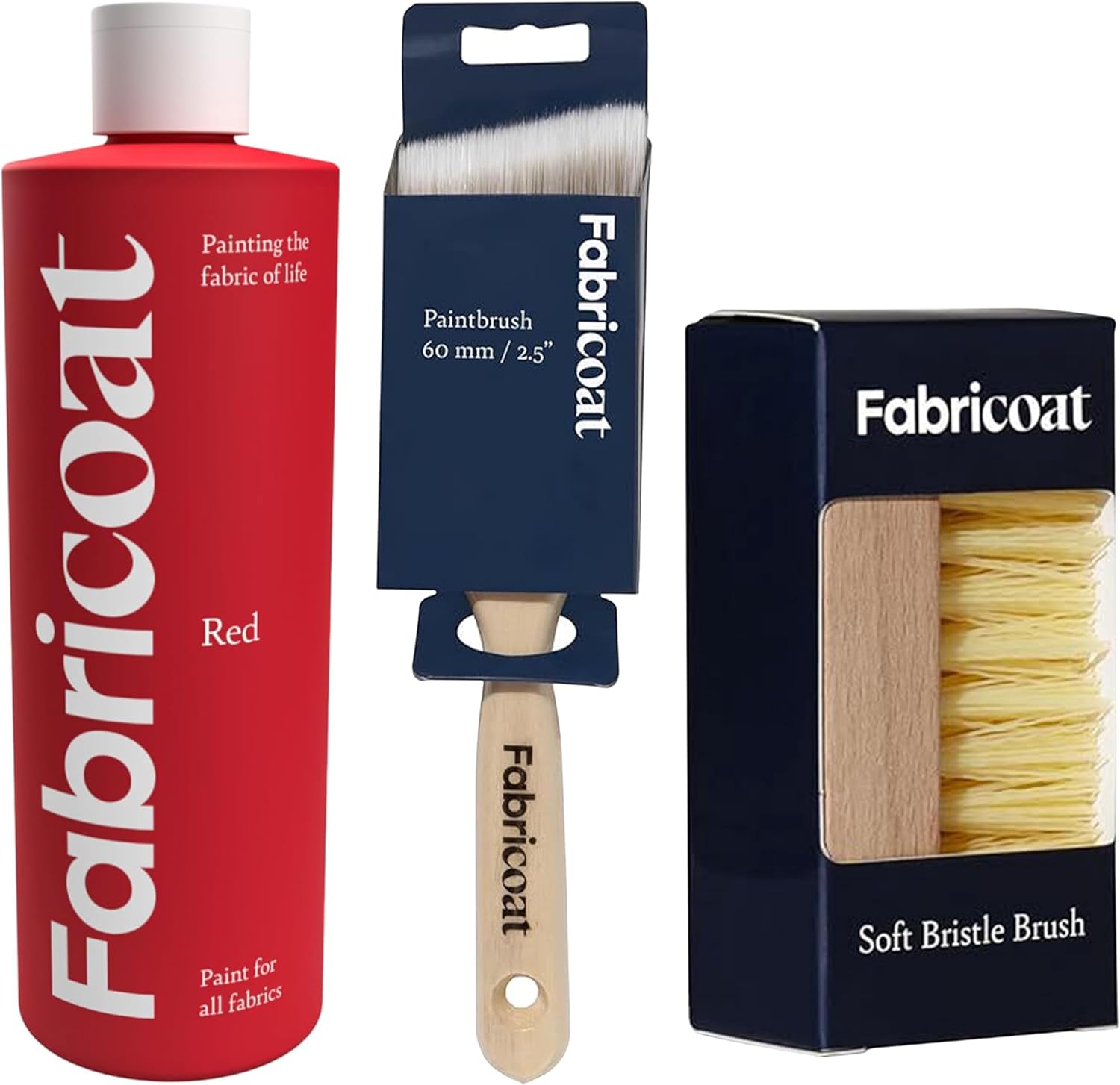 Fabricoat - Fabric Paint for Furniture 500ml (Red) + Combo Cleaning Brush and 60mm/2.5 inch Angled Cutting in Paint Brush | Restore or Change the Color of Couches, Chairs, Upholstery