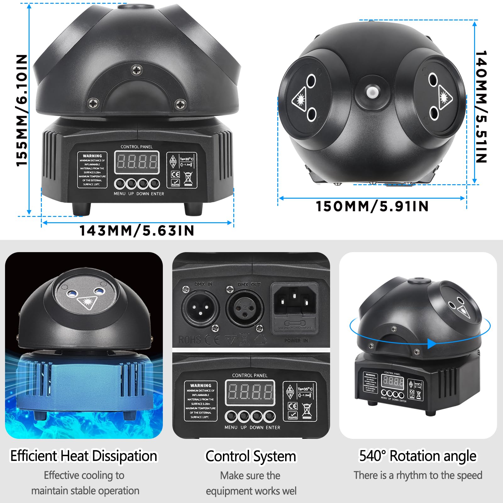 Moving Head Light, DJ Stage Lights with 13ch dmx control and Sound activation for Party Home KTV Bar, Black - Image 3
