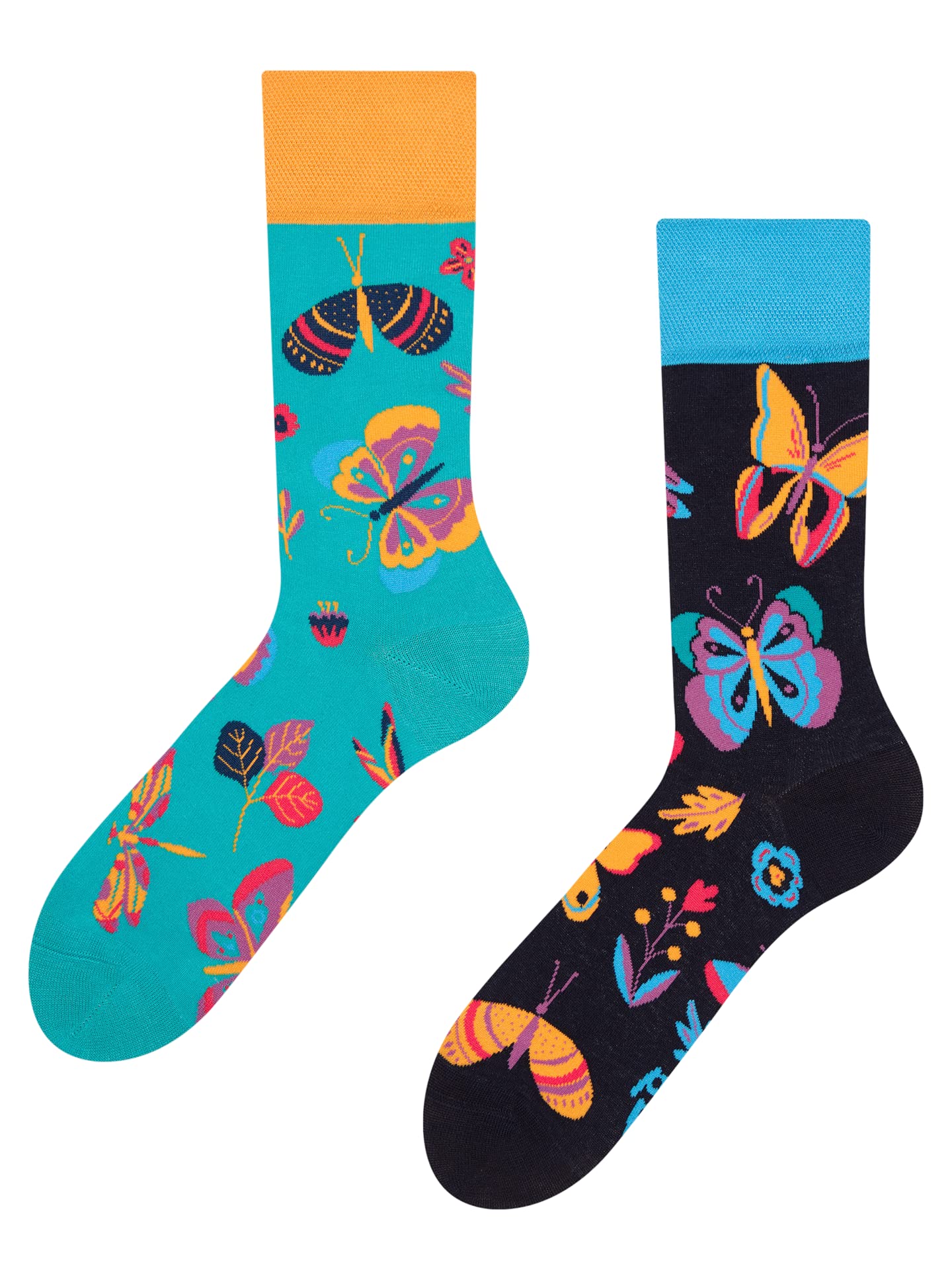Dedoles Unisex Socks Cotton Funny Designs Football Bicycle Horses Plants Firefighter Gift Mismatched, color: Blue, design: Butterflies, size: 3-5