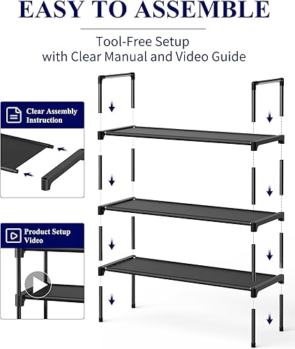Miniatura 7 de Kitsure Zapatero  Organizador de zapatos de 3 niveles, zapatero para armario, entrada, dormitorio, estante de almacenamiento de fácil montaje con