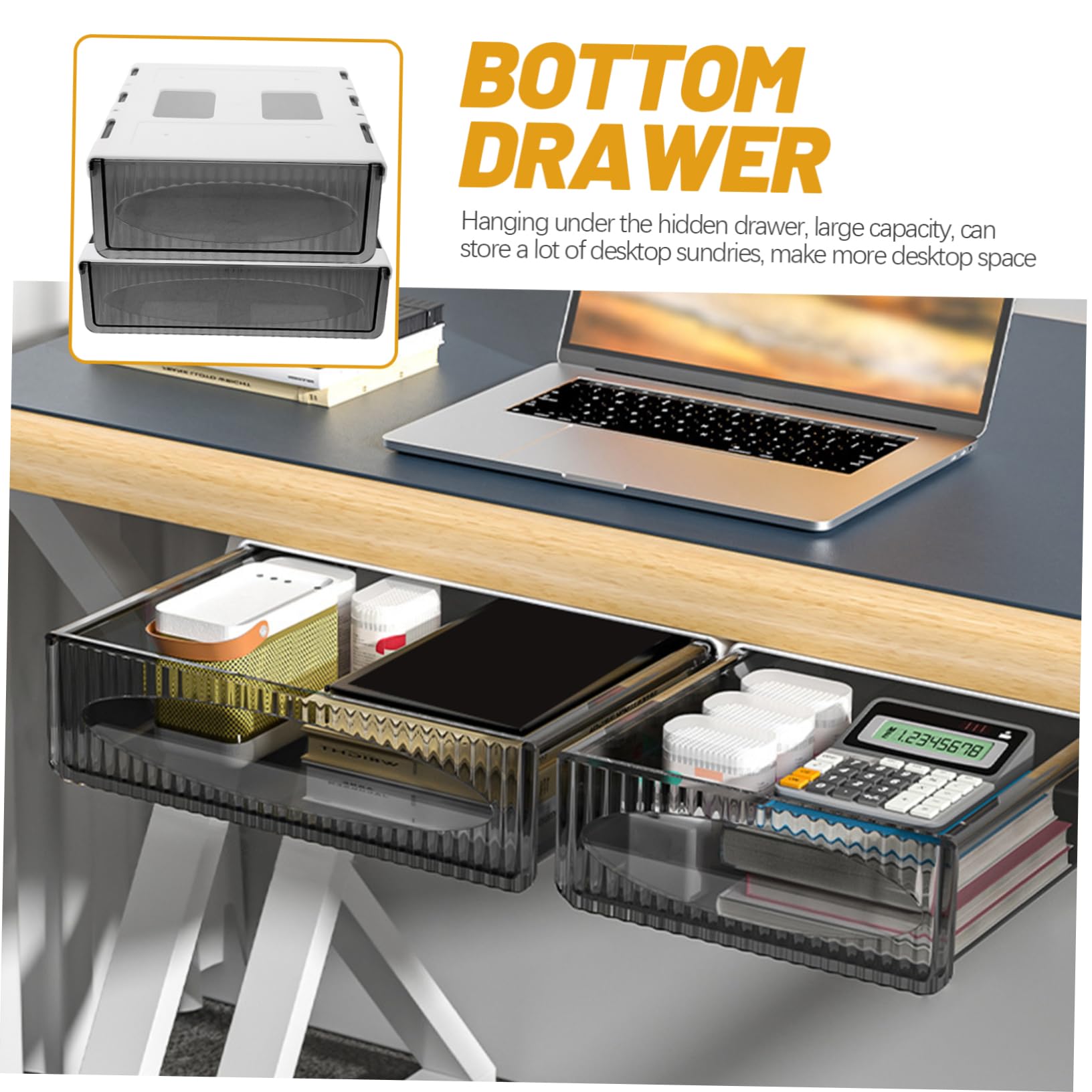OSALADI 2pezzi Sotto la Scrivania Organizer in Plastica Resistente Cassetto da Scrivania Adesivo per Installazione Facile Cassetto Nascosto per Uso Domestico e Ufficio Organizza Oggetti