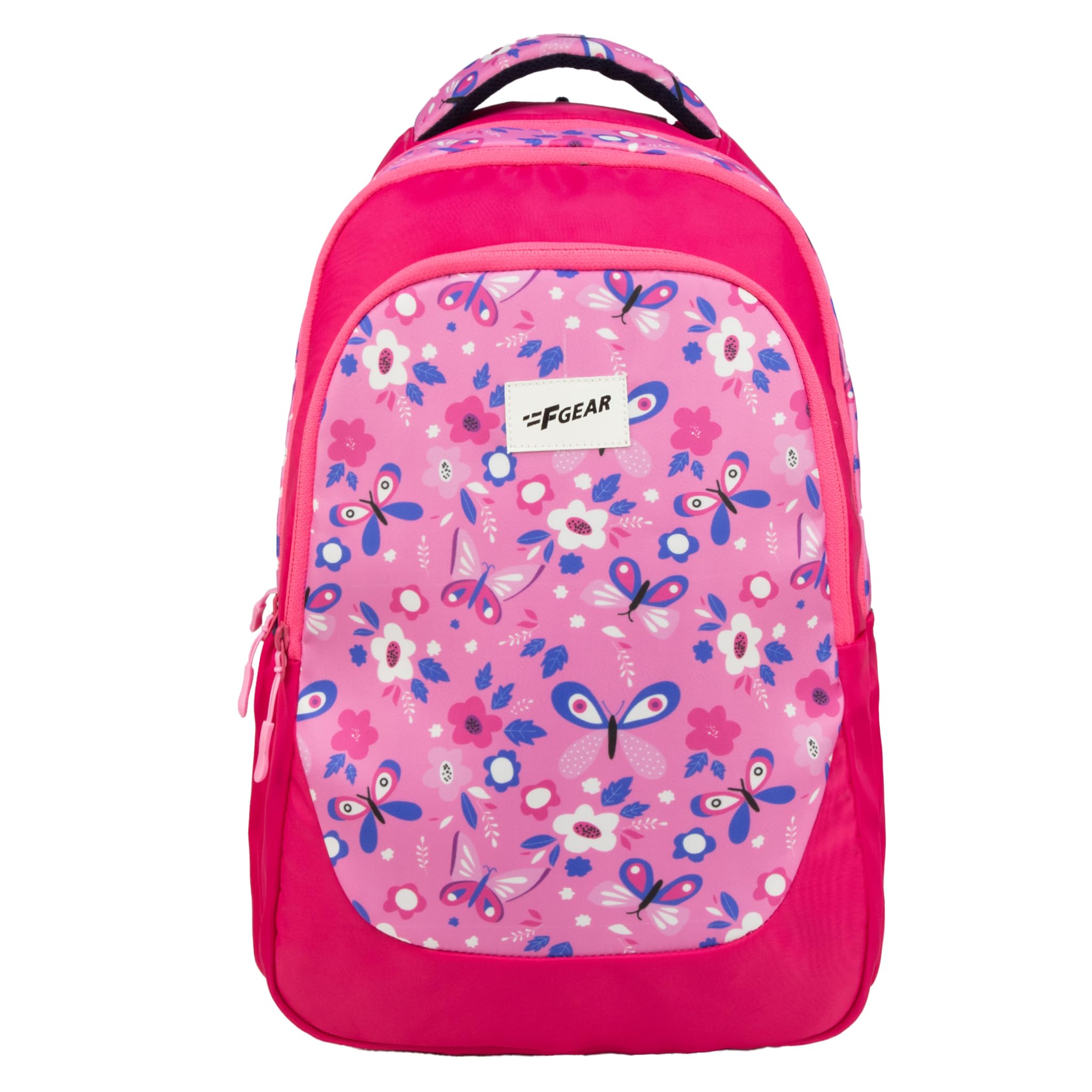 F Gear Panya Dark Pink Mulberry Butterfly 21L School Backpack|Three Spacious Compartment with Water bottle holder|Lightweight and durable|Comfortable to Carry|Stylish Backpack