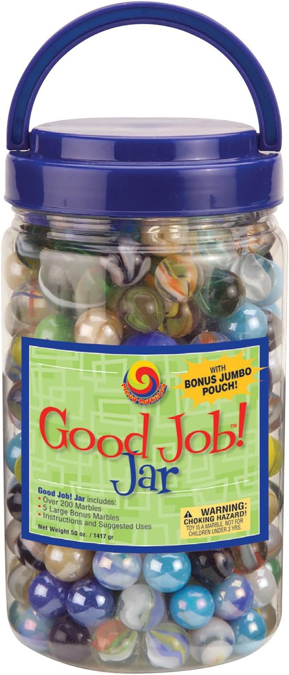 Mega Marbles Reward System for Kids Good Job Jar, Positive Reinforcement for Chores, Achievements, Or Good Behavior - Includes 200+ Marbles and Canvas Storage Bag