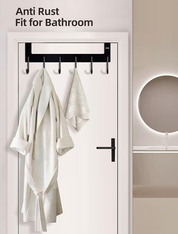 UDENIS Aluminum Over Door Hanger - No Drill Towel Rack with 6 Hooks for Bathroom & Bedroom, Anti-Rust Space Saving Clothes Organizer for Hanging Robe, Coat, Clothes, Sturdy Door Hook Rack for Storage by UDENIS - Image 4