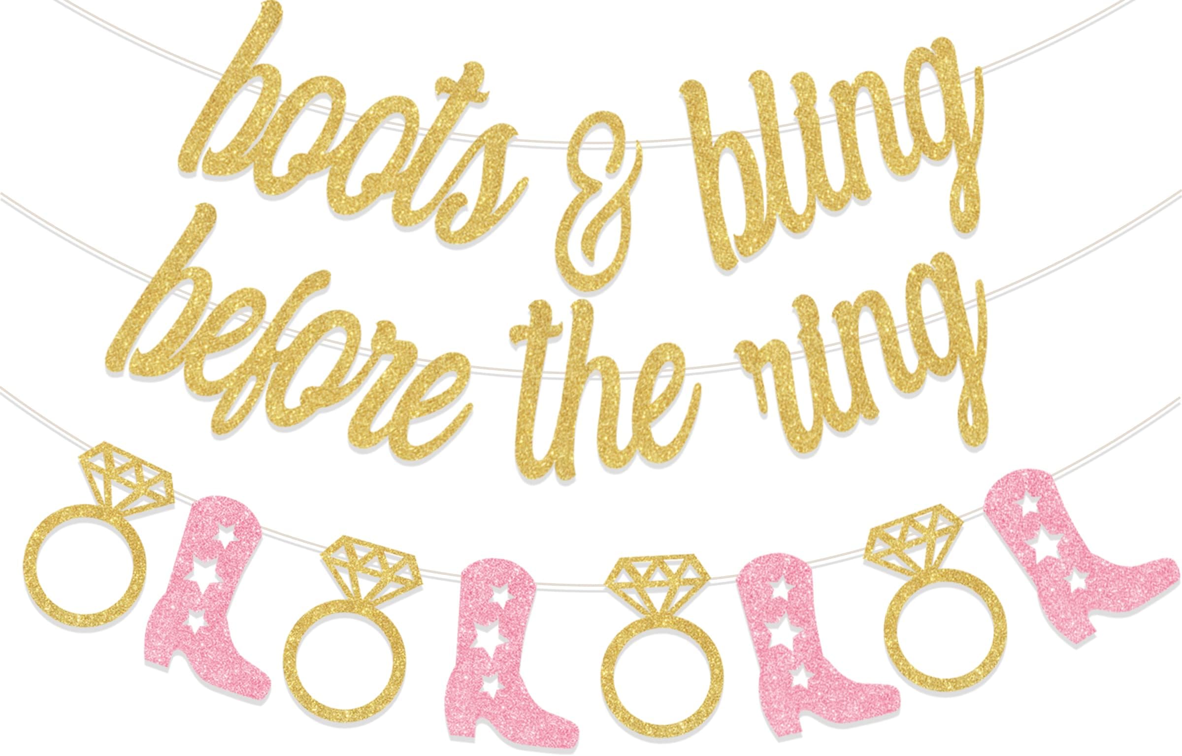 Western Bachelorette Party Decorations, Boots & Bling Before The Ring Banner Boots and Diamond Ring Garland for Cowgirl West Country Nashville Bridal Shower Decor Brunch Party Supplies