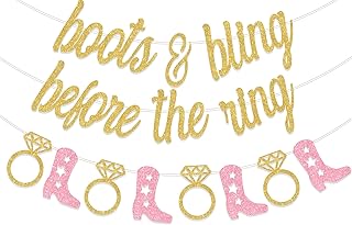 Western Bachelorette Party Decorations, Boots & Bling Before The Ring Banner Boots and Diamond Ring Garland for Cowgirl West Country Nashville Bridal Shower Decor Brunch Party Supplies