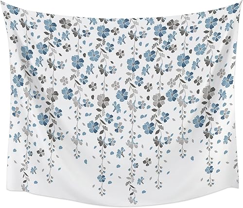 Miniatura 4 de Tapiz para colgar en la pared, tapices florales azules y grises, tapiz estético de flores de primavera para dormitorio, sala de estar, dormitorio