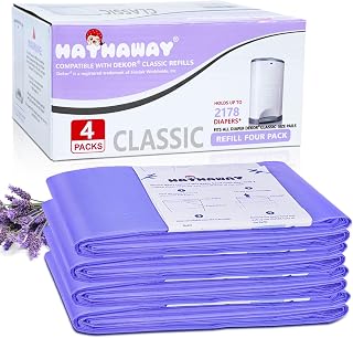 Refills Compatible with Dekor Classic Diaper Pail Refills 4 Pack Diaper Pail Liners Lavender Scent
