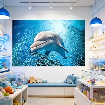 FAYYGYH 3D Ocean Wall Decal, Dolphin Wall Stickers Waterproof Removable Seascape Floor Stickers for Bathroom Bedroom Living Room Themed Decor 23.6"x35.5"