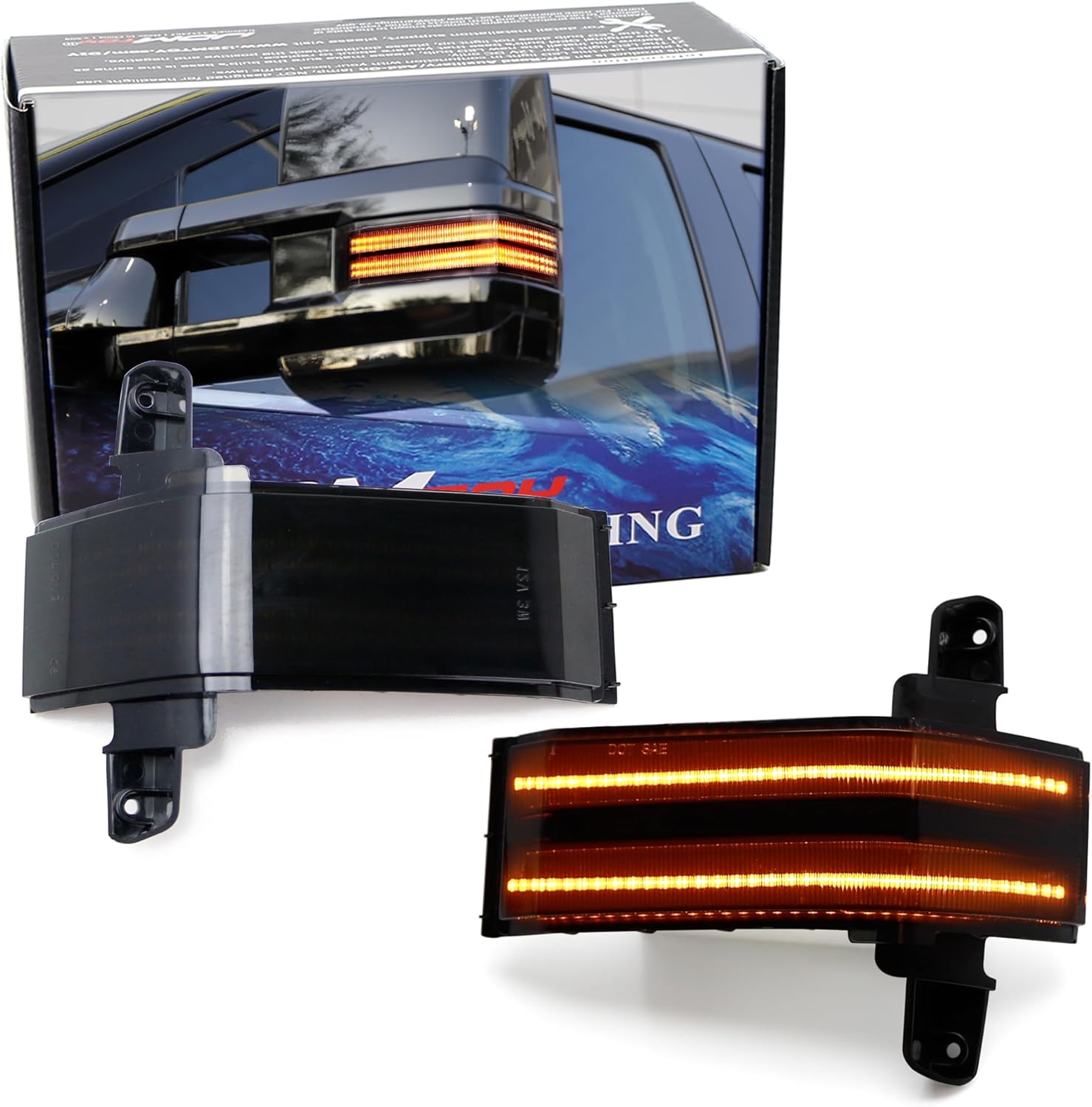 iJDMTOY Black Smoked Lens Dual-Row Full Amber Sequential Blink LED Strip Tow Mirror Marker Lights Compatible With Chevy Silverado GMC Sierra 1500 2500HD 3500HD Truck