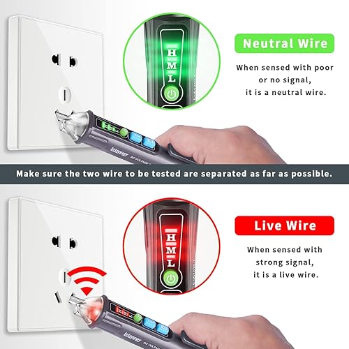 Miniatura 9 de LETONNEY - Comprobador de voltaje sin contacto probador eléctrico de doble rango de CA de 12 V48 V-1000 V probador de cables probador de enchufes