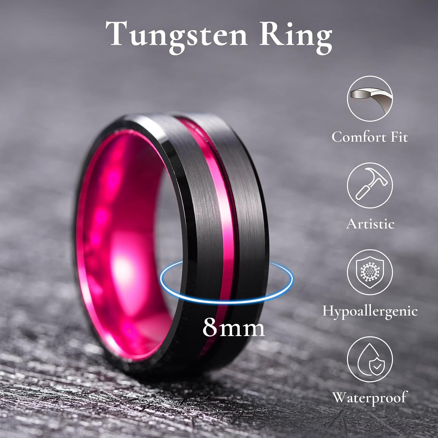 King Will Mens Tungsten Rings for Men Two Tone Grooved Mens Wedding Band Cool