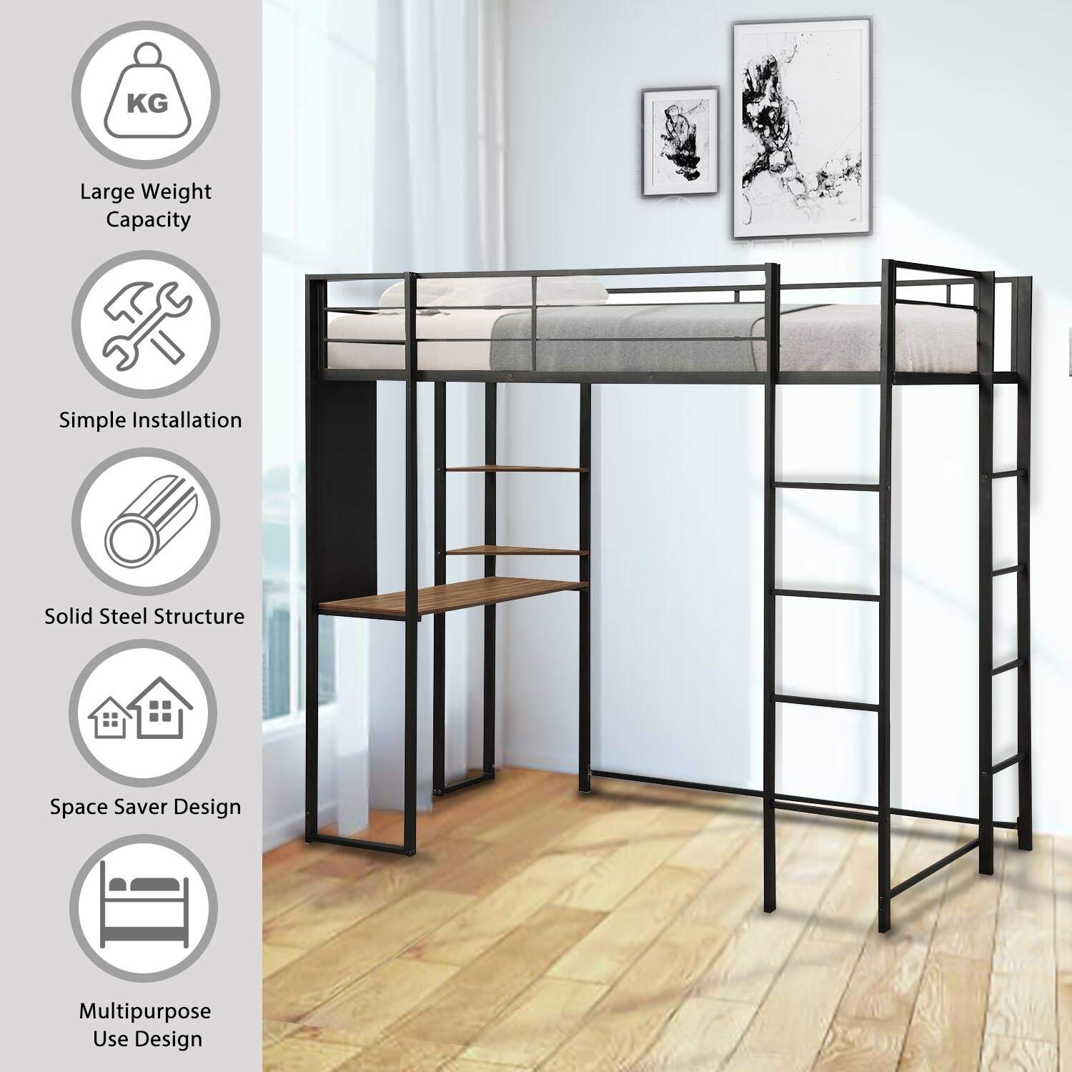 Buy Bellemave Metal Loft Bed Studio Loft Bunk Bed Over Desk and