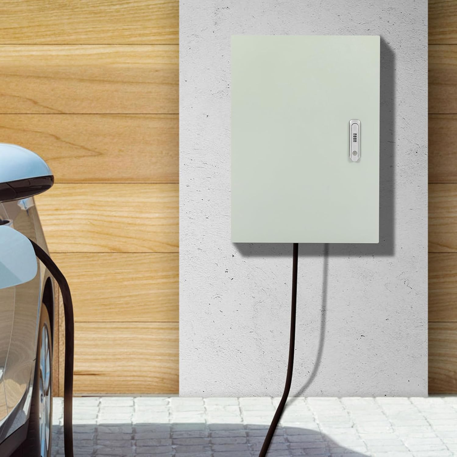 Charger Station Box for Most EV Charger, Wall EV Charger Protective Box with Combination Lock, Charging Cable Organizer Wall Charger Holder Box Rainproof Snowproof Dustproof Outdoor & Indoor