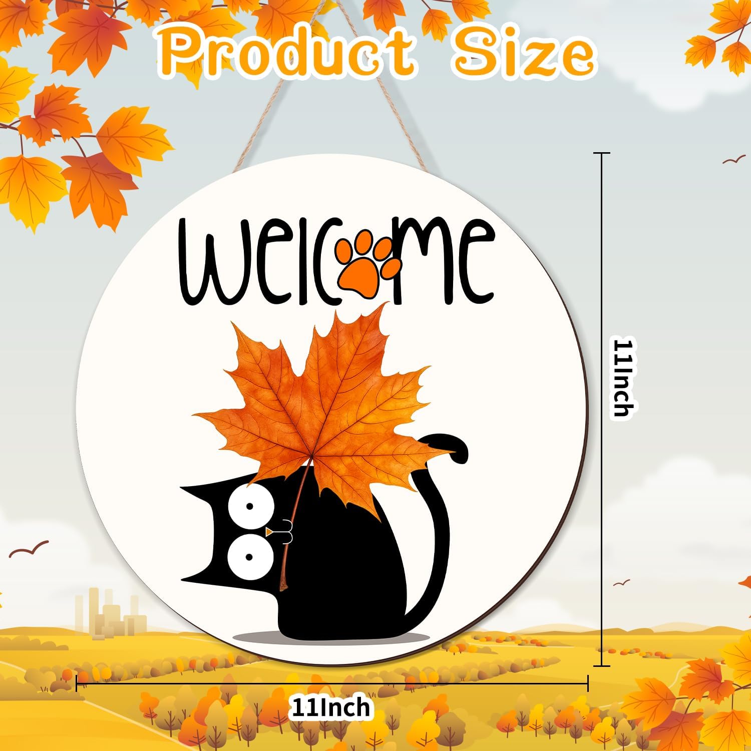 Hello Fall Signs Wooden Hanging Signs for Front Door Maple Leaf Black Cat Door Signs Rustic Fall Door Hangers for Home Autumn Harvest Front Porch Decor
