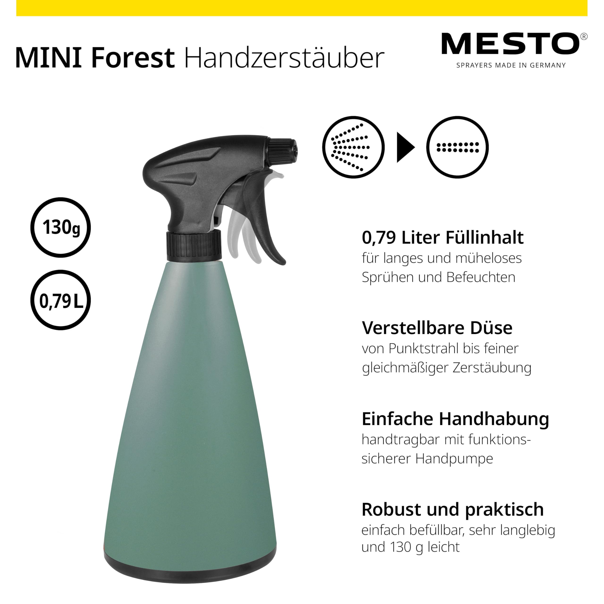 Mesto Lucky Forest - Regadera de 1 L, Incluye atomizador de Mano Mini Forest de 0,79 l, Botella de Spray y regadera para Plantas de Interior y jardín, riego y Cuidado de Plantas, Boquilla Ajustable